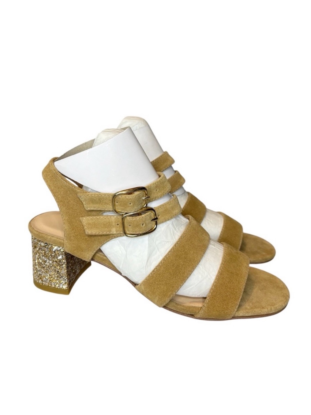 For Love And Lemons Marais Suede Sandals Jardin Glitter Block Heel 8.5